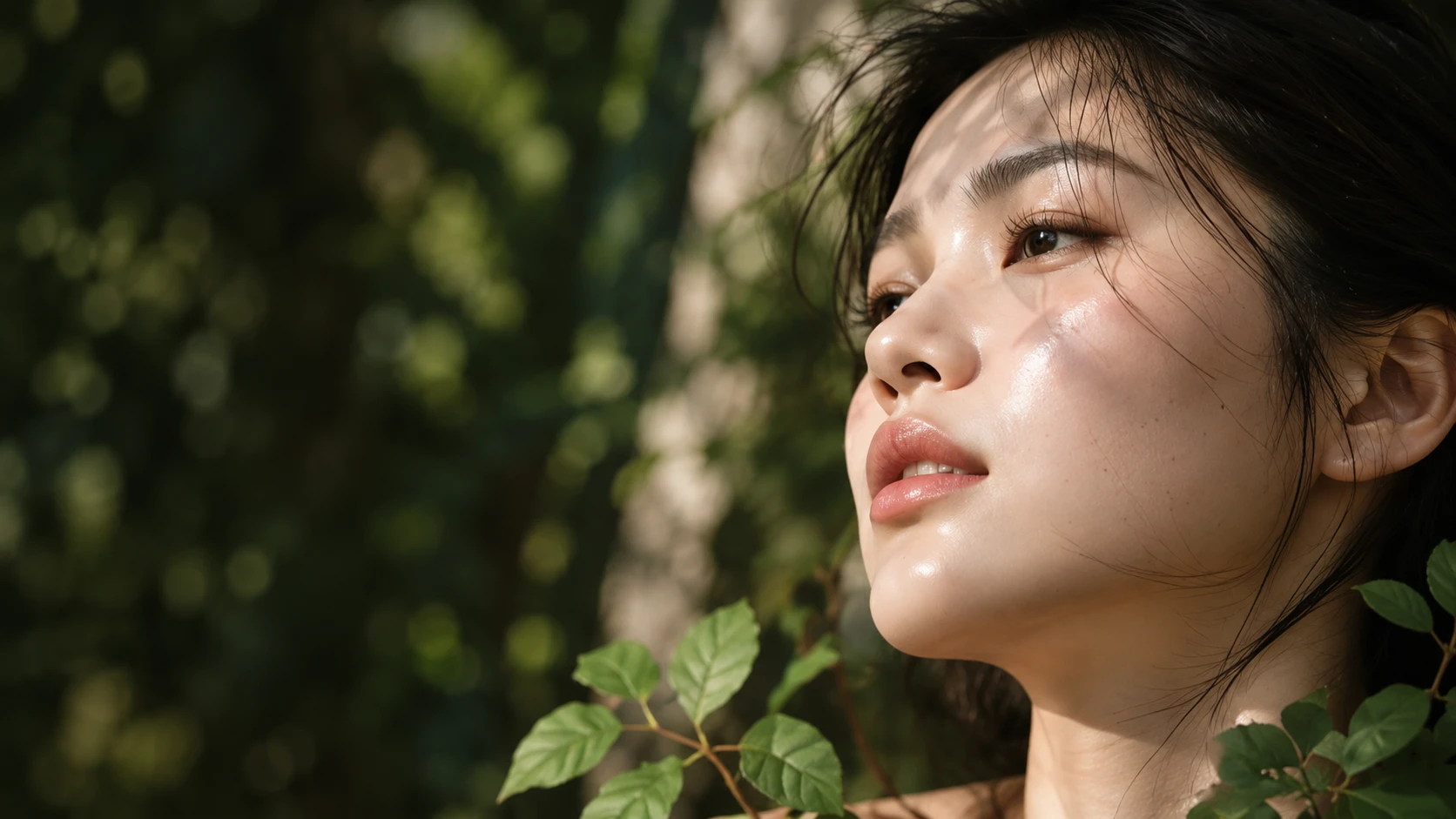 Soo:Tree — woman in natural light among green leaves